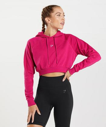 Bluzy Z Kapturem Damskie Gymshark Treningowe Cropped Różowe | PL 2734UZG